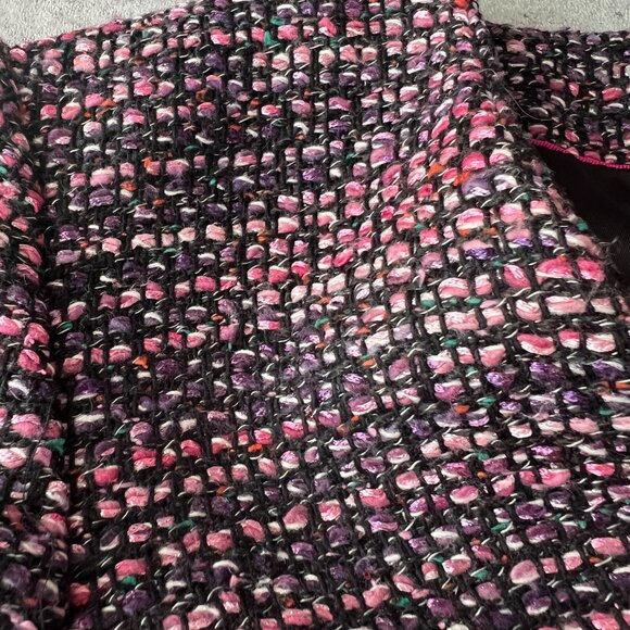 H&M Ladies 10 Med Blazer Wool Blend Fitted V-Neck Crop Zip Jacket Multi Tweed - Picture 10 of 11